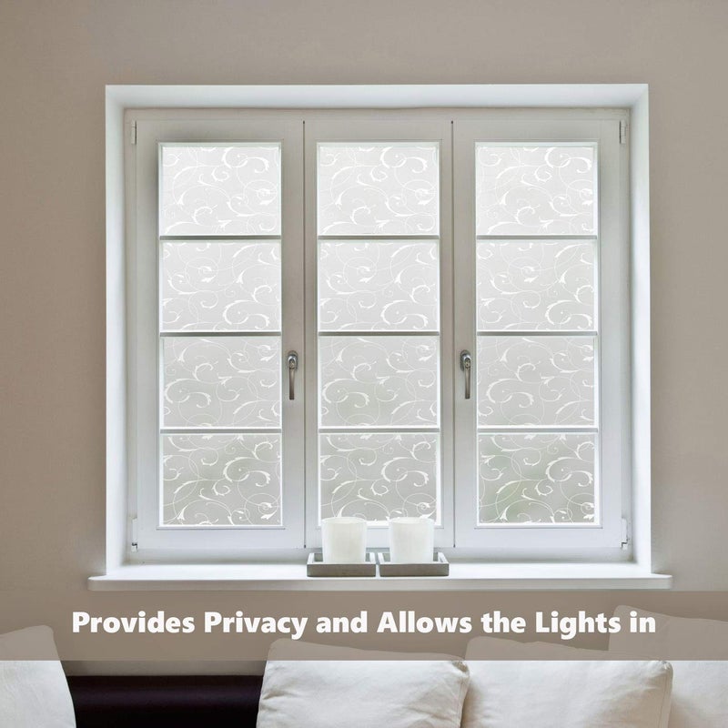 LEMON CLOUD Window Privacy Film, No-Adhesive Static Decorative Window Film, Frosted Stained Glass Window Cling Vine Design (35.4 x 78.7 Inch, White Leaf) - Image 5